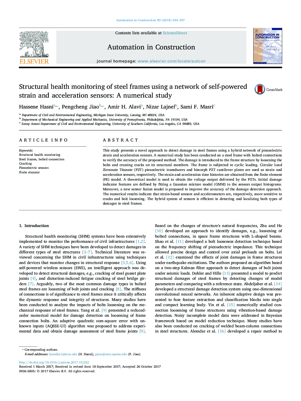 نظارت بر سلامت سازه های فریم های فولادی با استفاده از شبکه ای از فشار و سنسورهای شتاب خودآموز: یک مطالعه عددی 