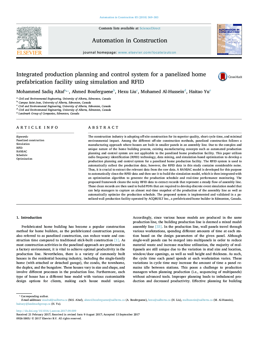 Integrated production planning and control system for a panelized home prefabrication facility using simulation and RFID