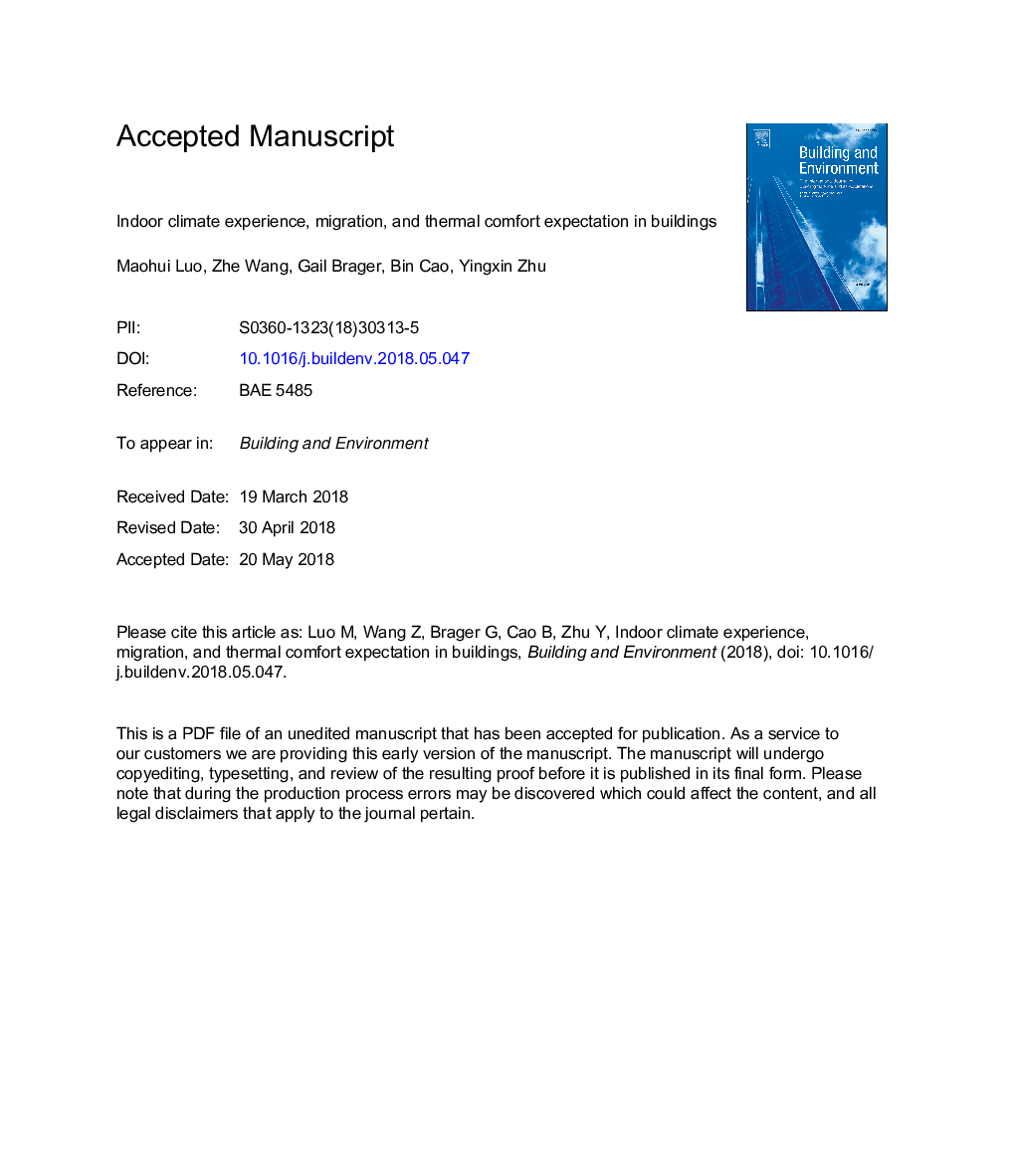 Indoor climate experience, migration, and thermal comfort expectation in buildings