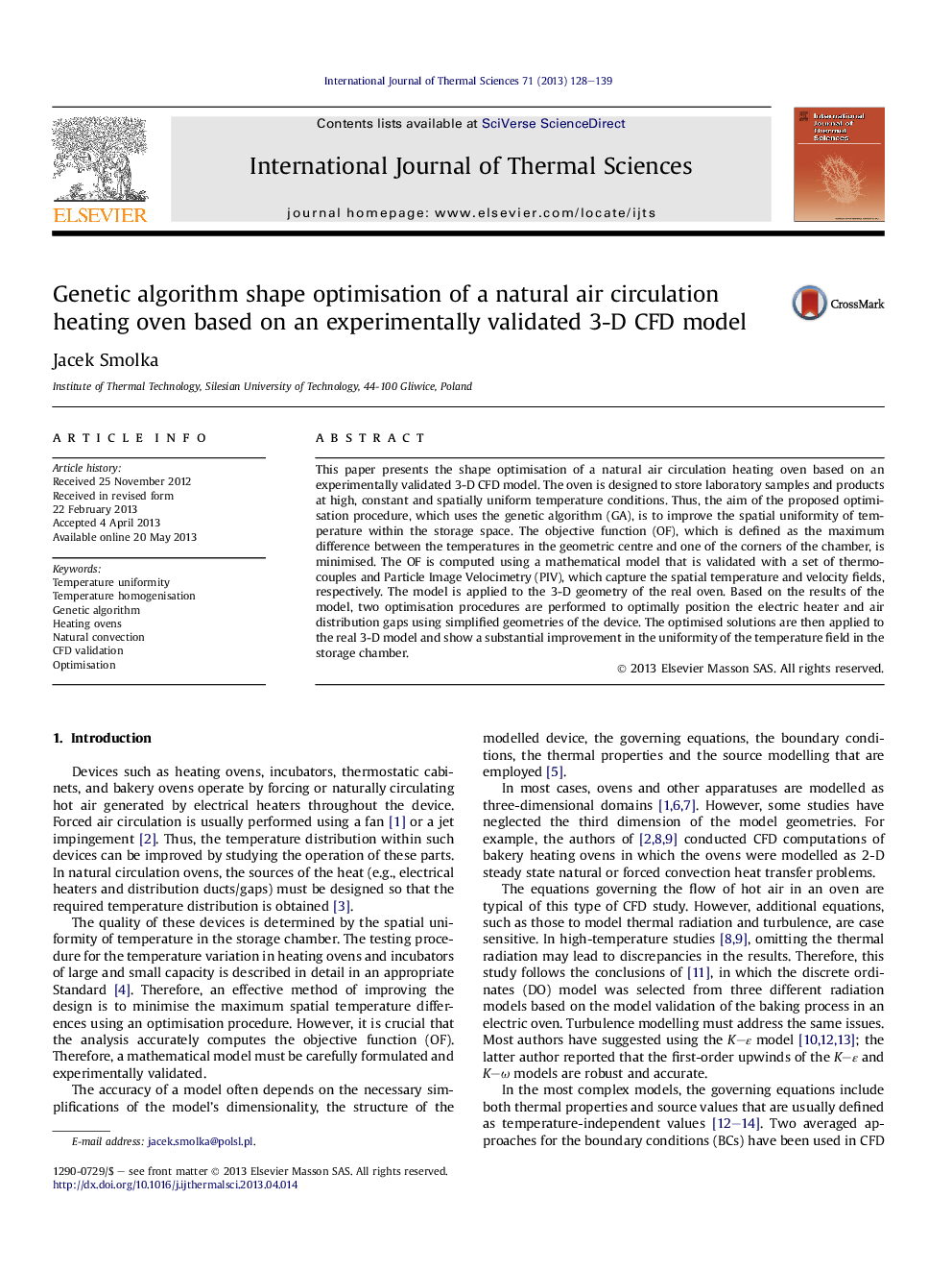 Genetic algorithm shape optimisation of a natural air circulation heating oven based on an experimentally validated 3-D CFD model