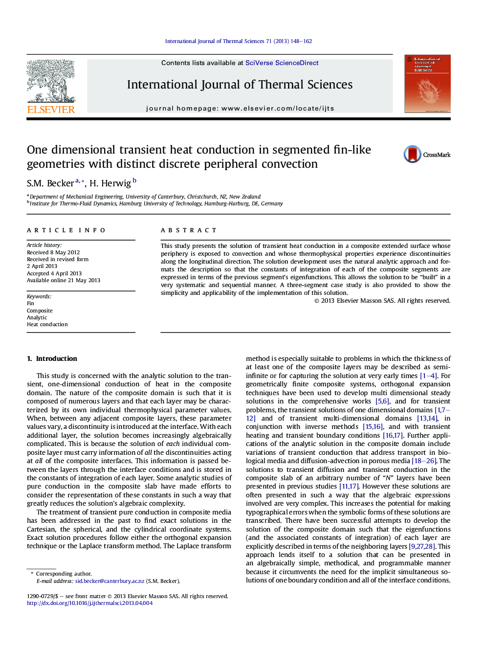 One dimensional transient heat conduction in segmented fin-like geometries with distinct discrete peripheral convection