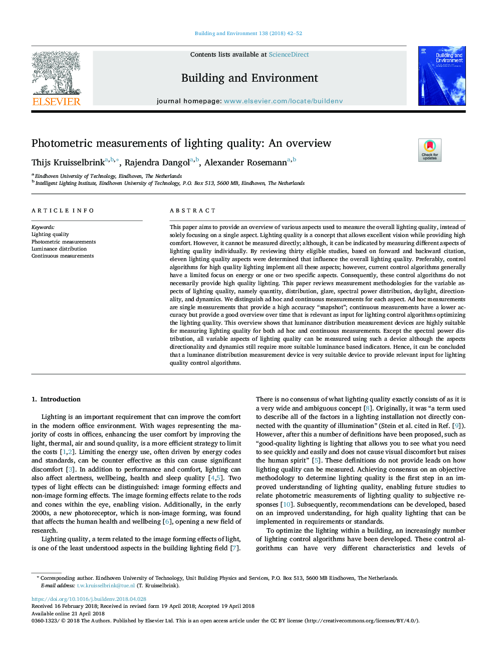 Photometric measurements of lighting quality: An overview