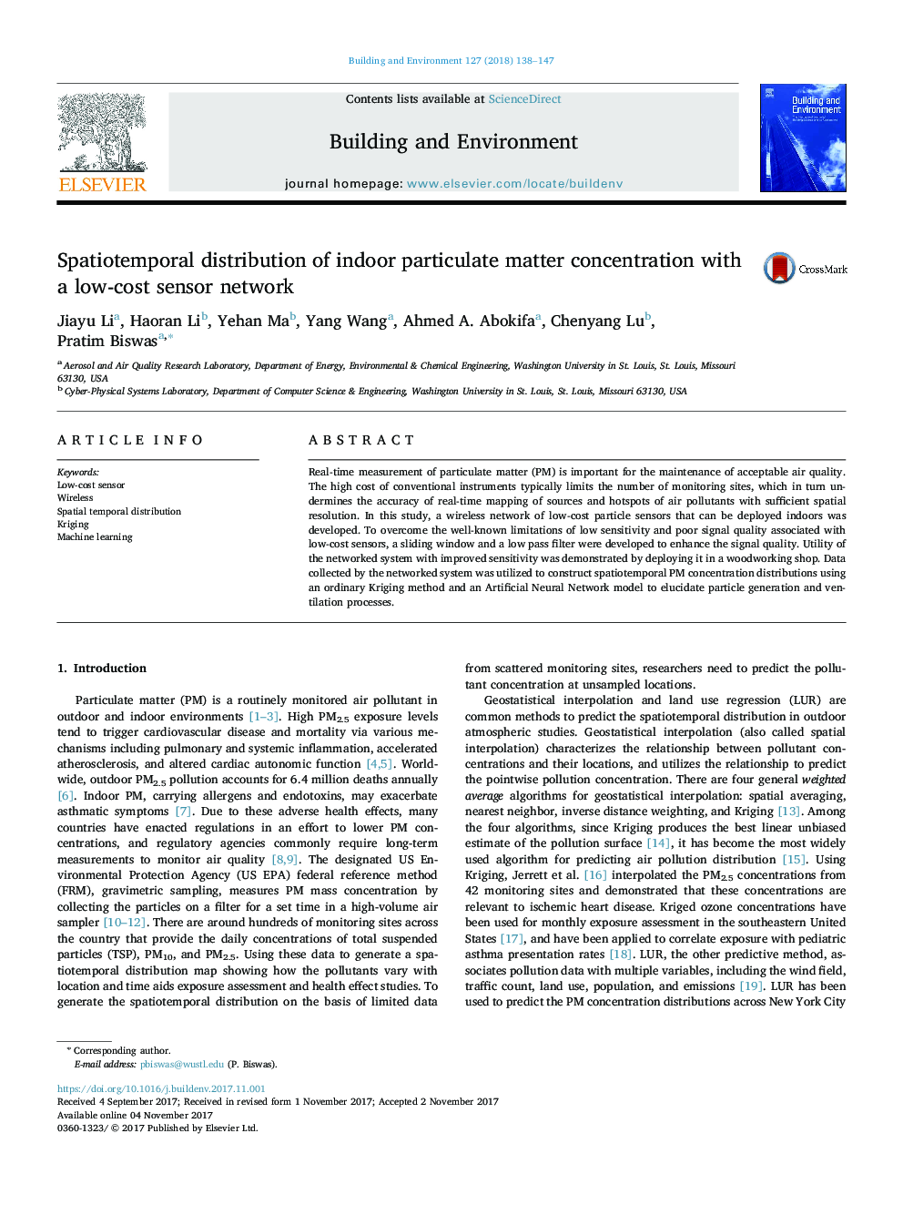 Spatiotemporal distribution of indoor particulate matter concentration with a low-cost sensor network