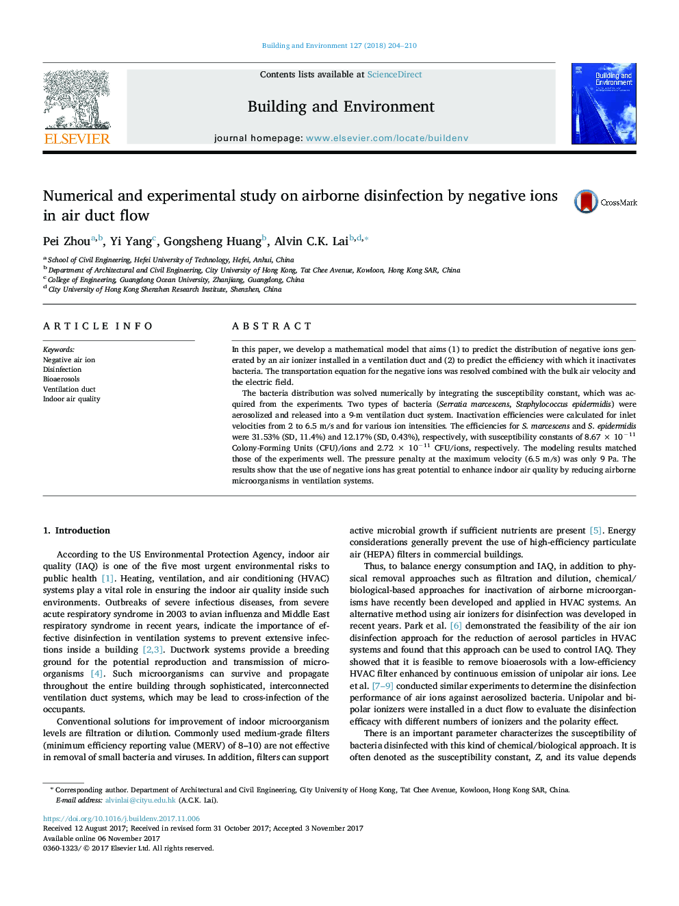 Numerical and experimental study on airborne disinfection by negative ions in air duct flow