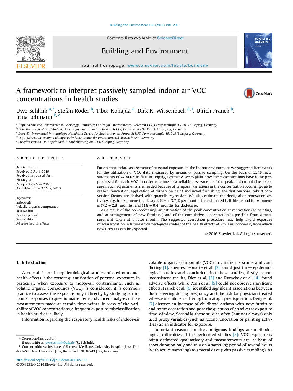 A framework to interpret passively sampled indoor-air VOC concentrations in health studies