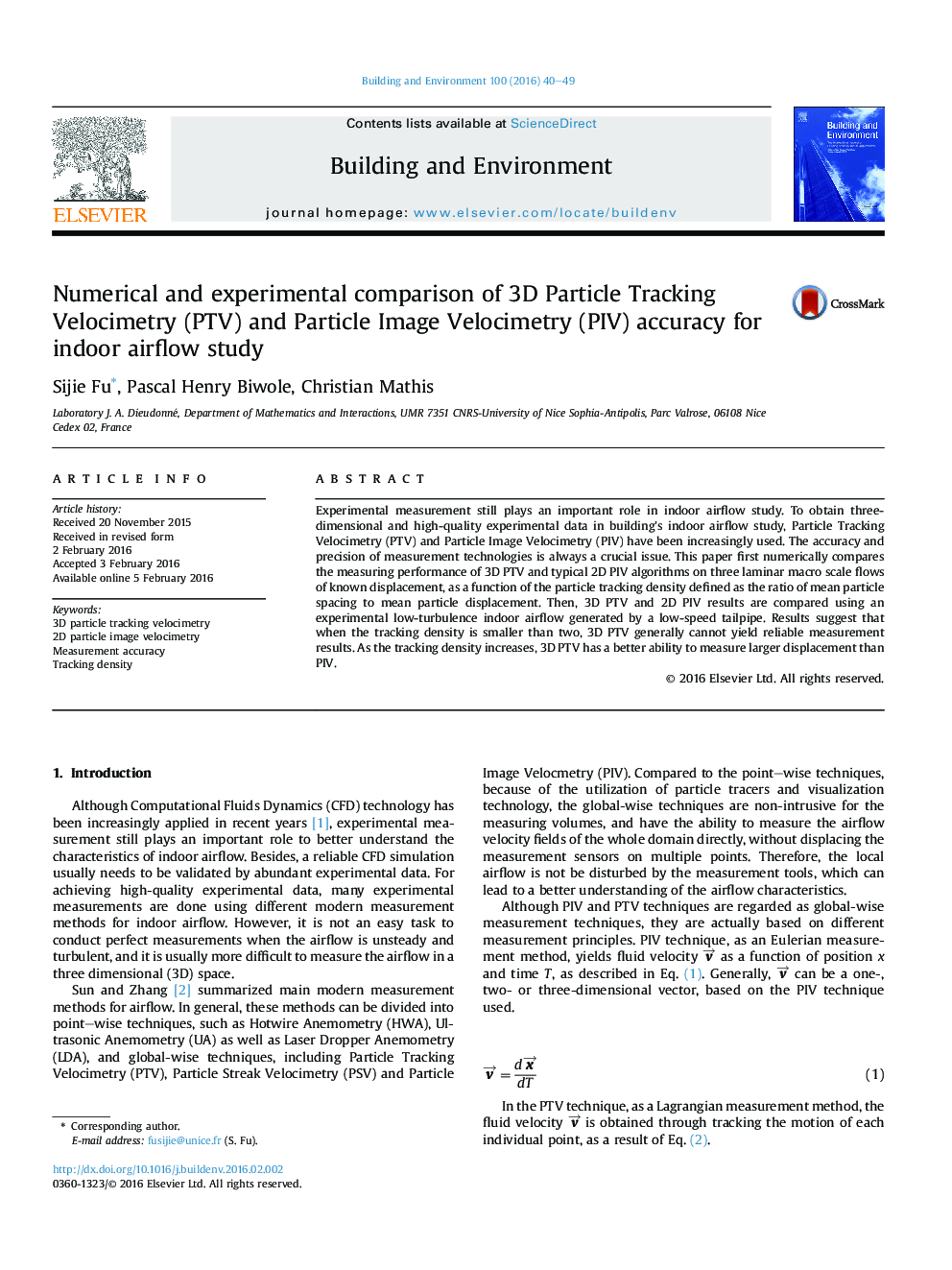 Numerical and experimental comparison of 3D Particle Tracking Velocimetry (PTV) and Particle Image Velocimetry (PIV) accuracy for indoor airflow study
