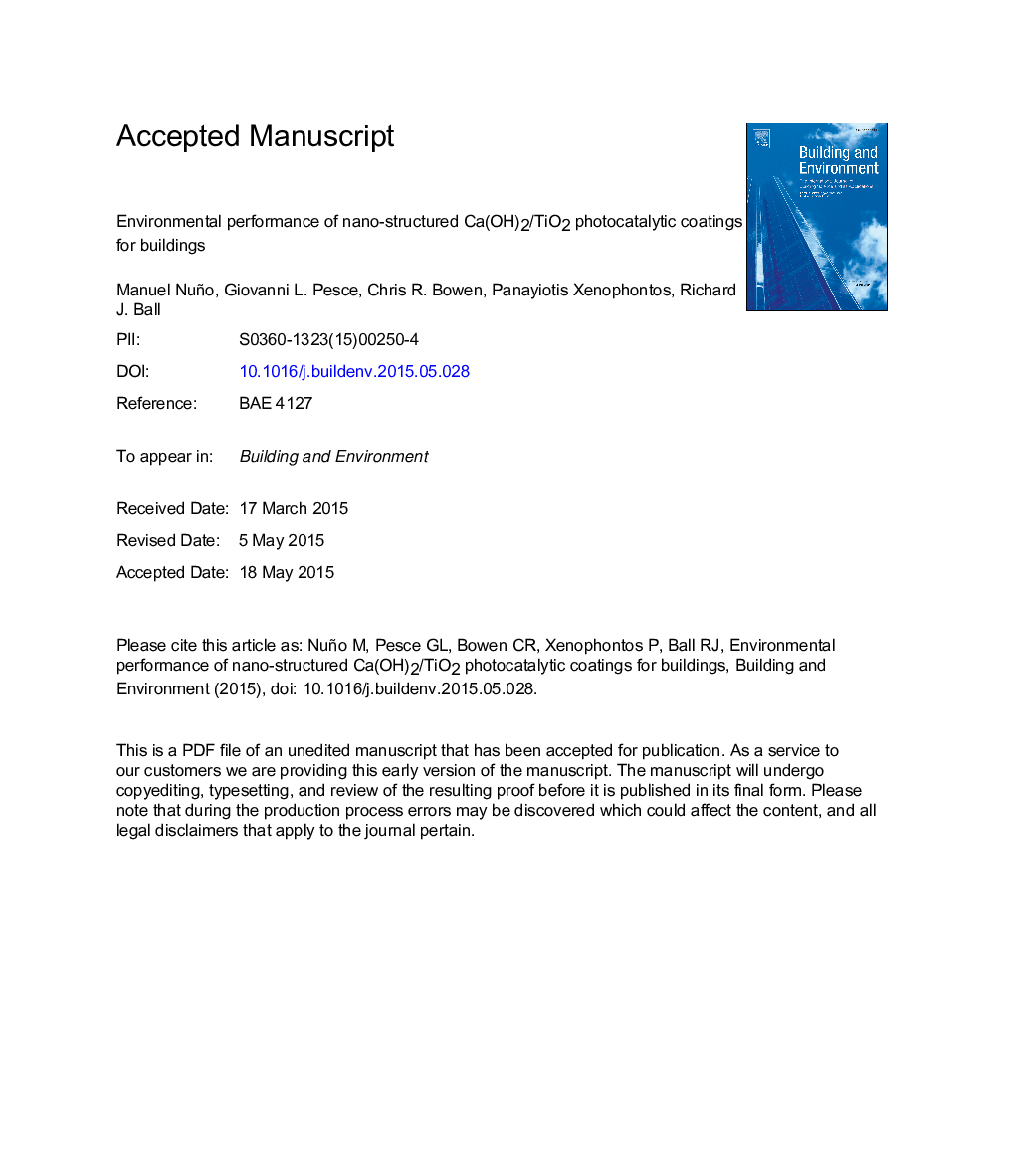 Environmental performance of nano-structured Ca(OH)2/TiO2 photocatalytic coatings for buildings