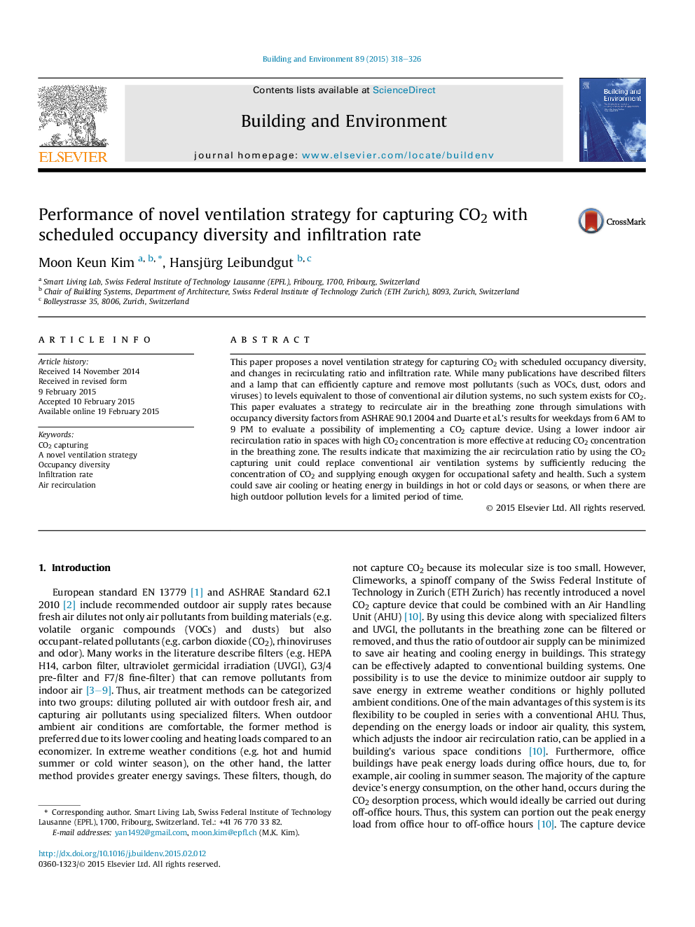 Performance of novel ventilation strategy for capturing CO2 with scheduled occupancy diversity and infiltration rate