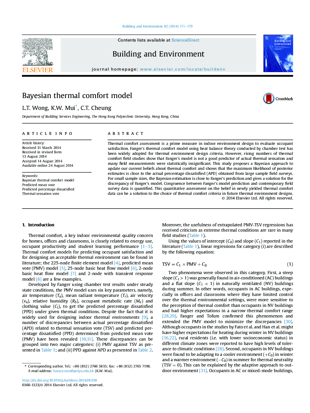 Bayesian thermal comfort model