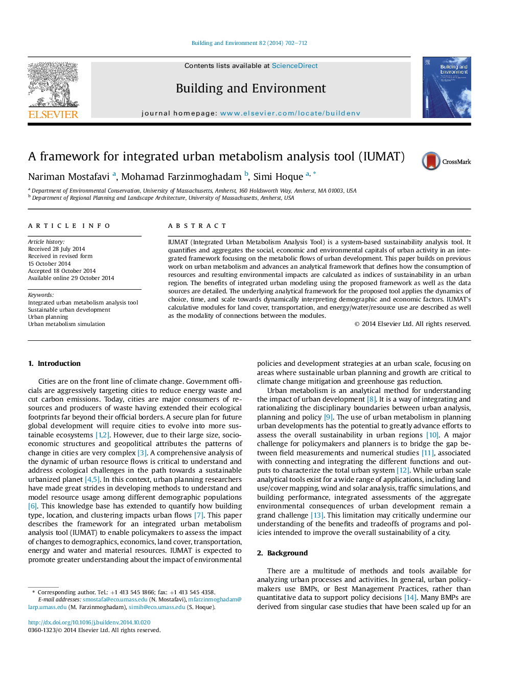 A framework for integrated urban metabolism analysis tool (IUMAT)