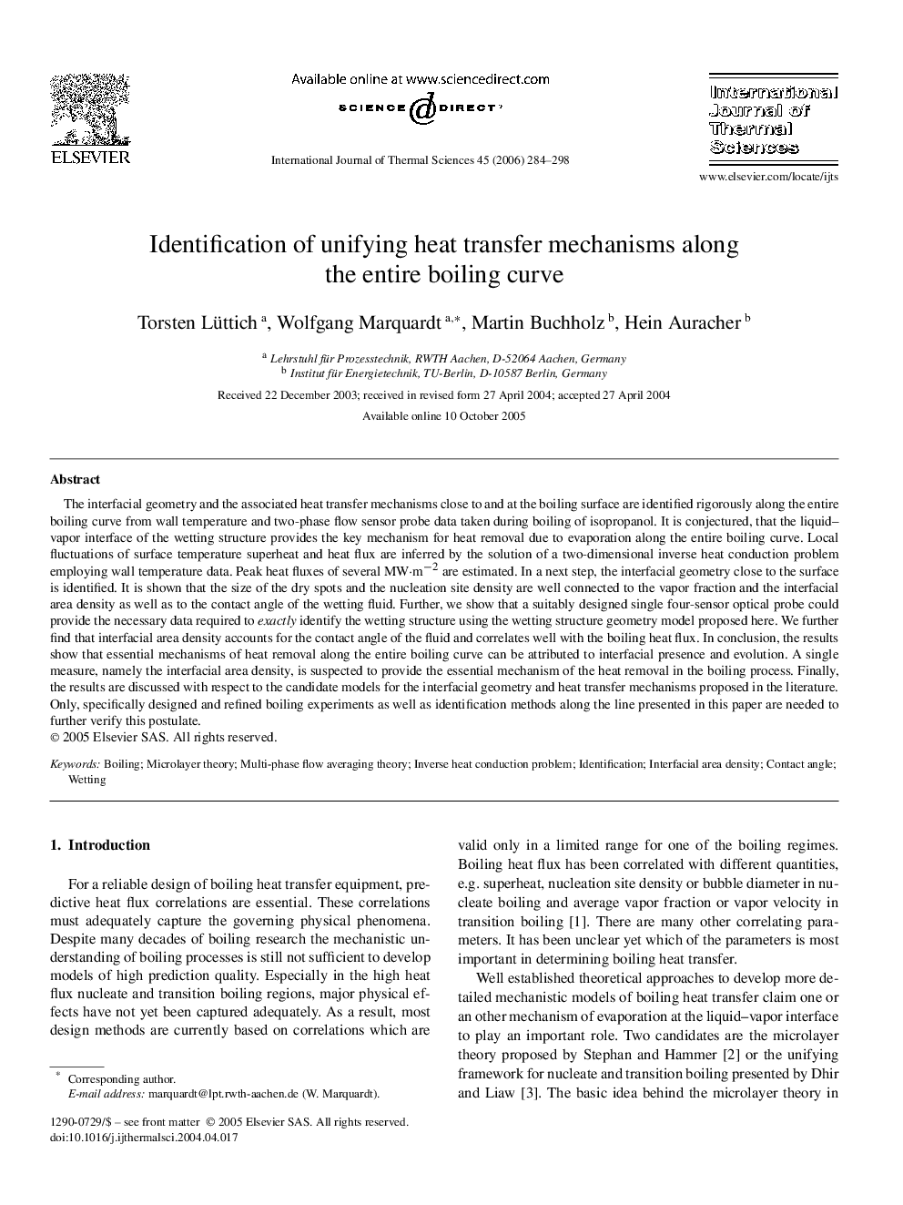 عکس صفحه اول مقاله: Identification of unifying heat transfer mechanisms along the entire boiling curve Identification of unifying heat transfer mechanisms along the entire boiling curve