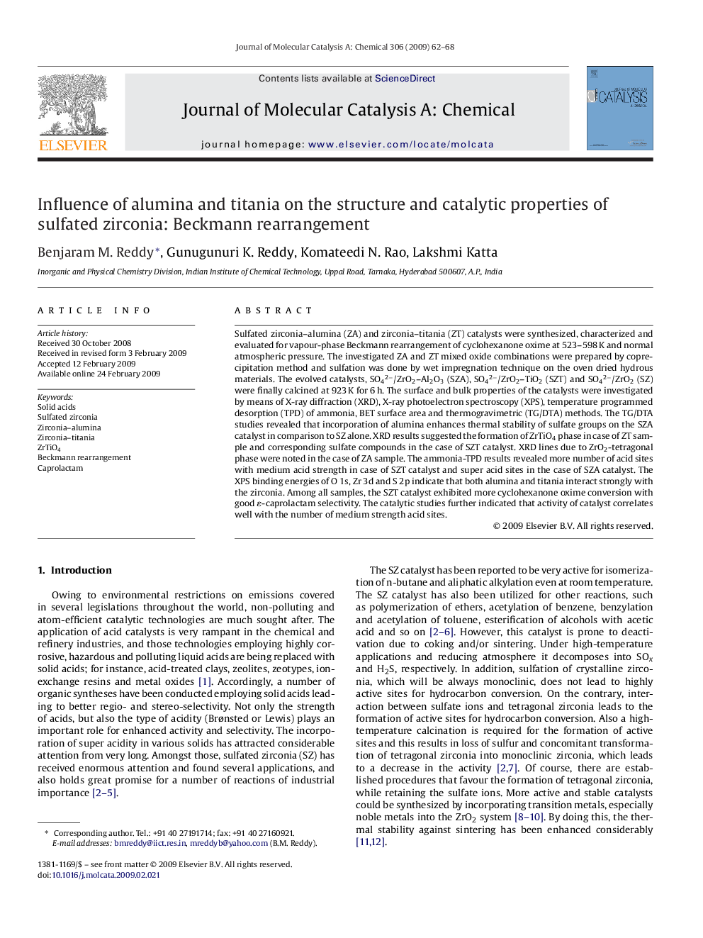 Influence of alumina and titania on the structure and catalytic properties of sulfated zirconia: Beckmann rearrangement