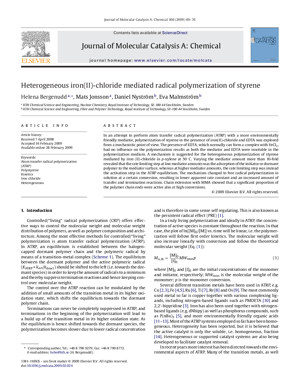 Heterogeneous iron(II)-chloride mediated radical polymerization of styrene