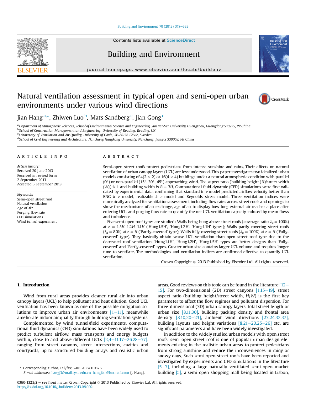 Natural ventilation assessment in typical open and semi-open urban environments under various wind directions