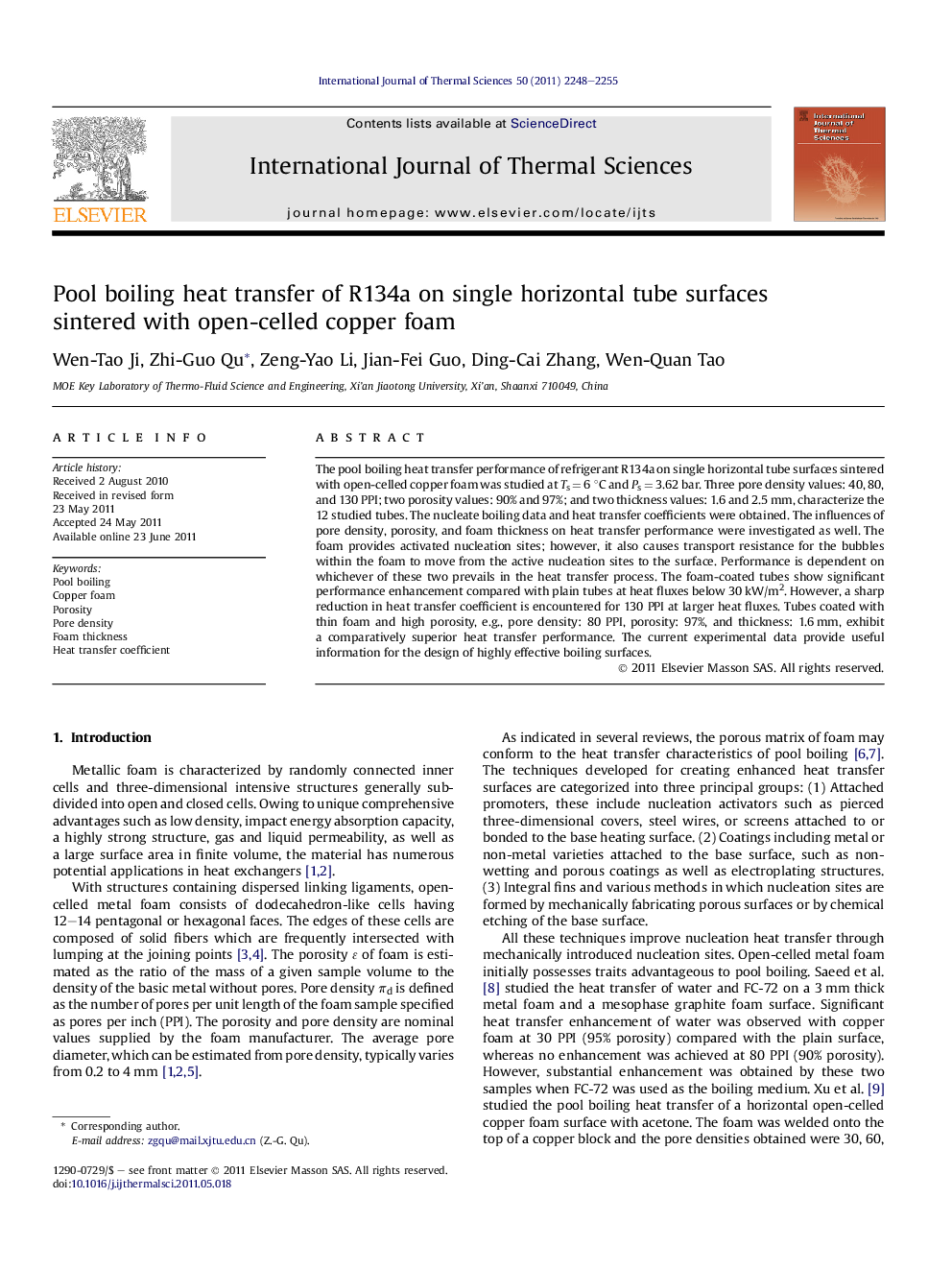 Pool boiling heat transfer of R134a on single horizontal tube surfaces sintered with open-celled copper foam