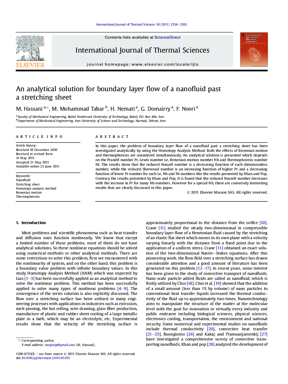 An analytical solution for boundary layer flow of a nanofluid past a stretching sheet