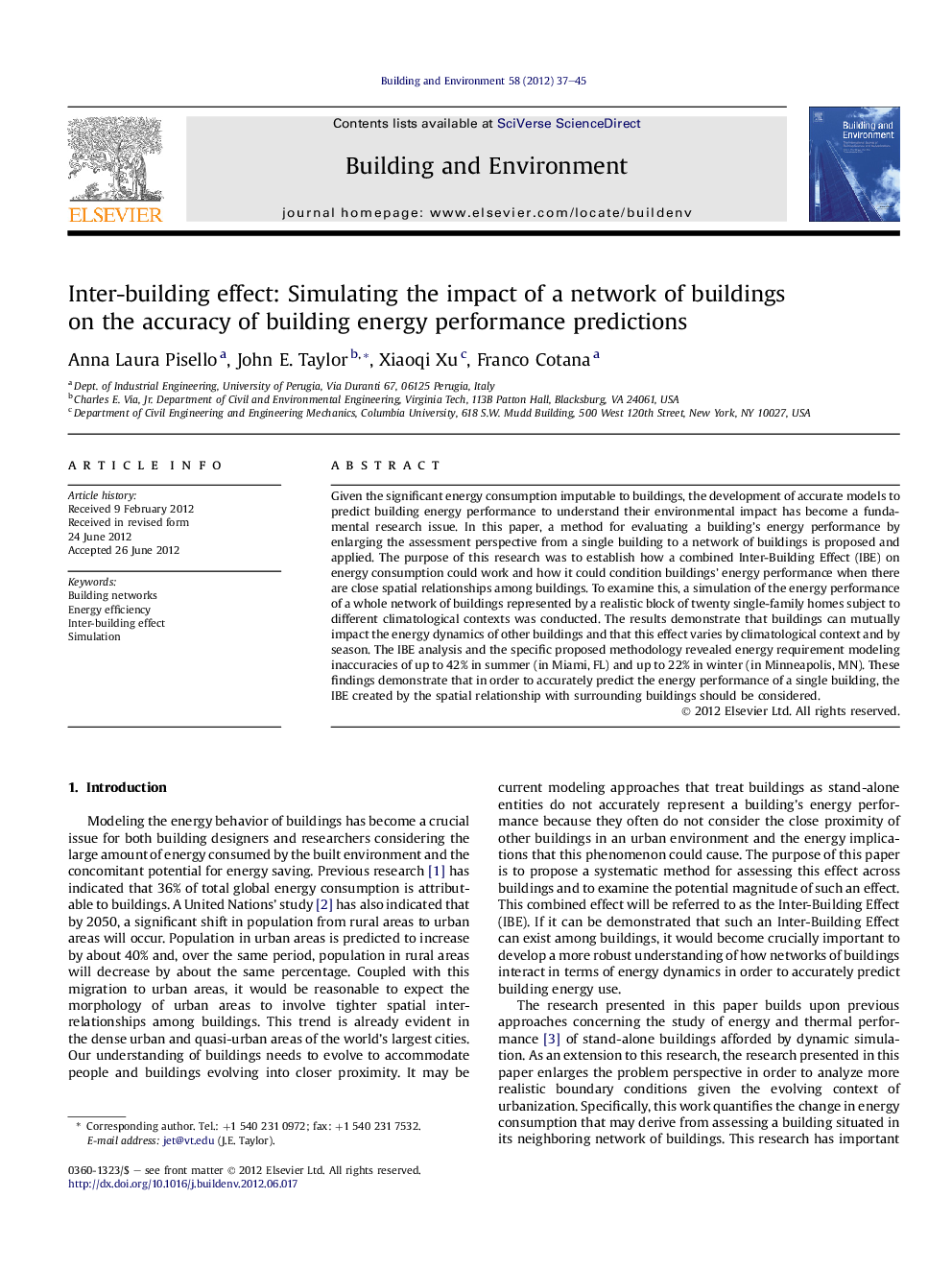 Inter-building effect: Simulating the impact of a network of buildings on the accuracy of building energy performance predictions