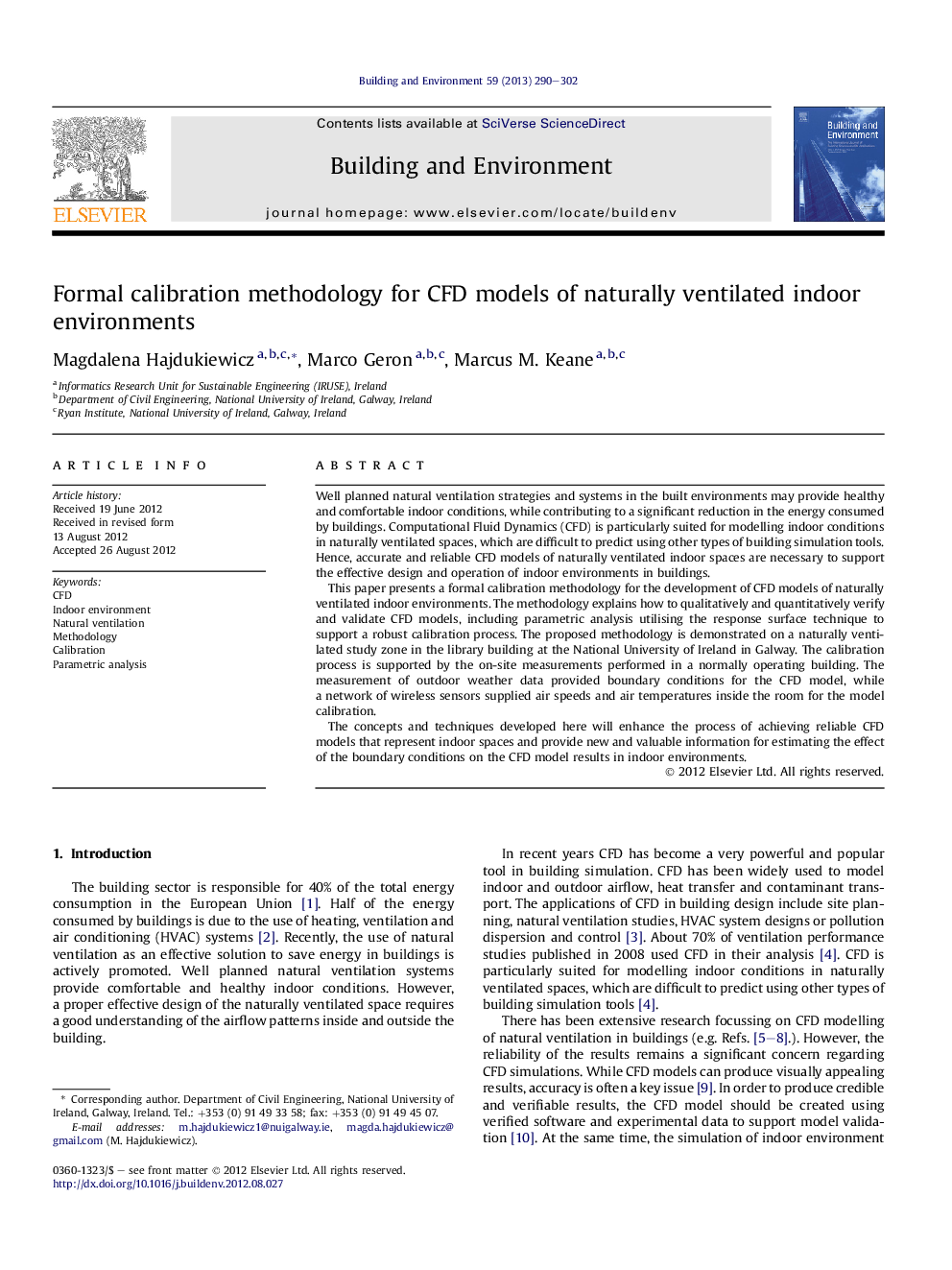 Formal calibration methodology for CFD models of naturally ventilated indoor environments