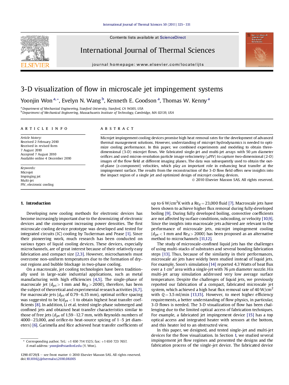 3-D visualization of flow in microscale jet impingement systems