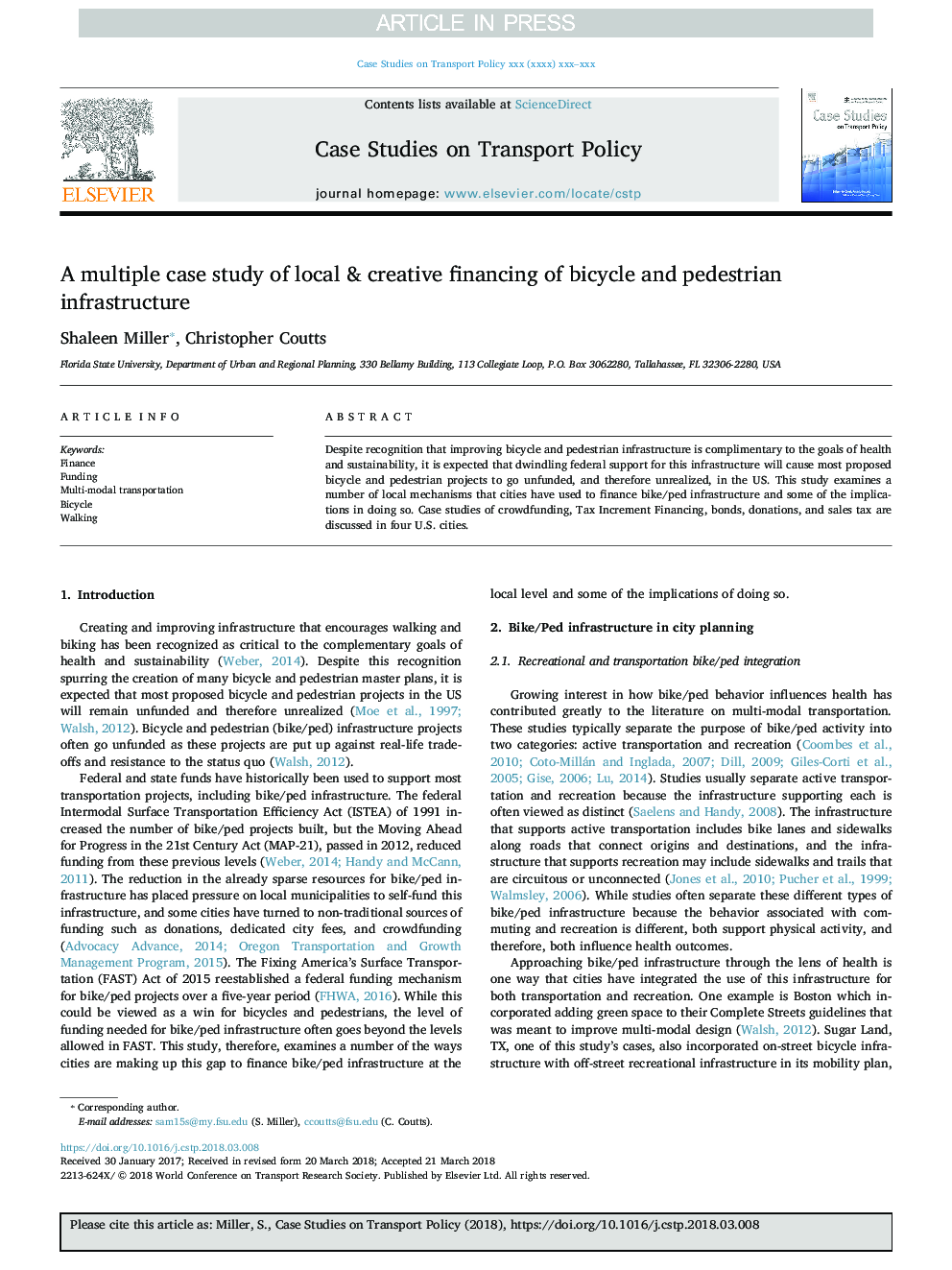 A multiple case study of local & creative financing of bicycle and pedestrian infrastructure