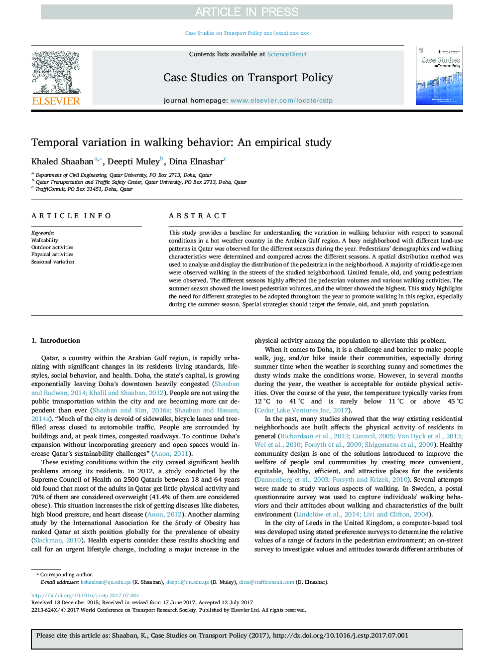 Temporal variation in walking behavior: An empirical study