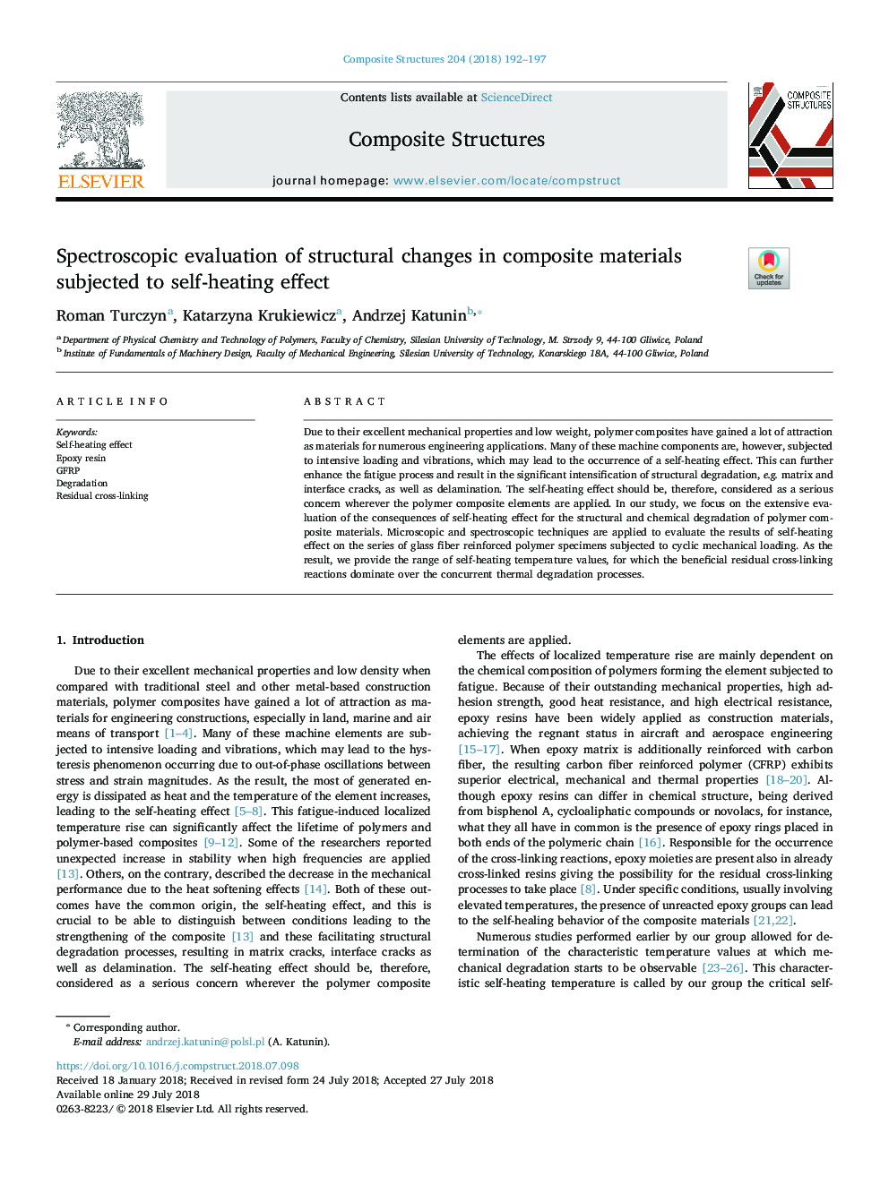 Spectroscopic evaluation of structural changes in composite materials subjected to self-heating effect