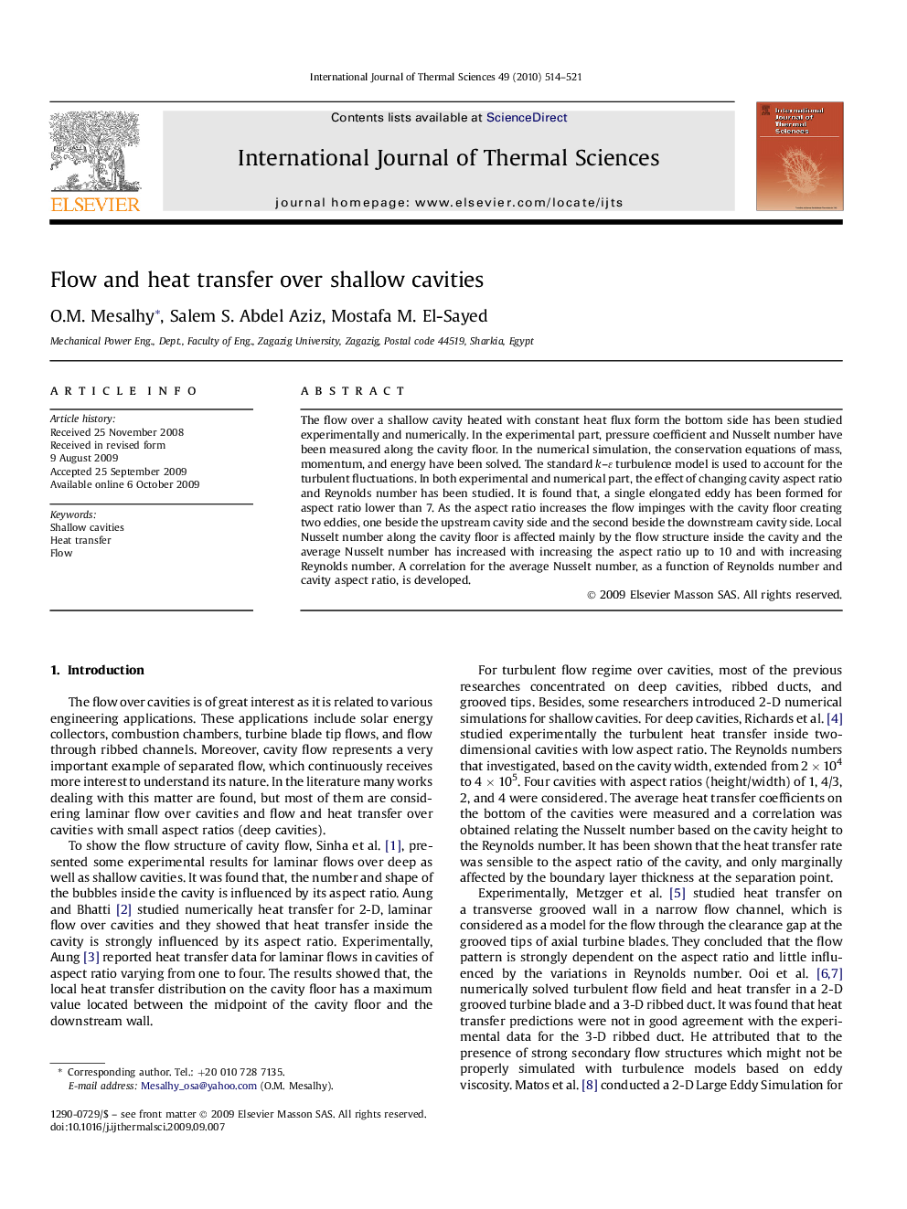 Flow and heat transfer over shallow cavities