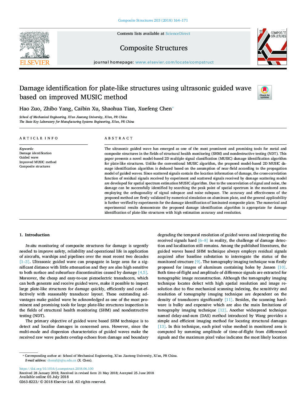 Damage identification for plate-like structures using ultrasonic guided wave based on improved MUSIC method