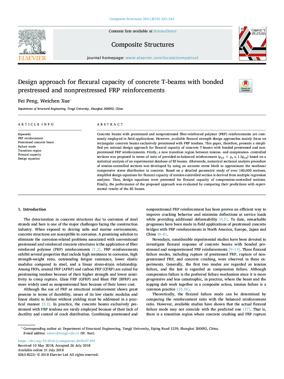 Design approach for flexural capacity of concrete T-beams with bonded prestressed and nonprestressed FRP reinforcements