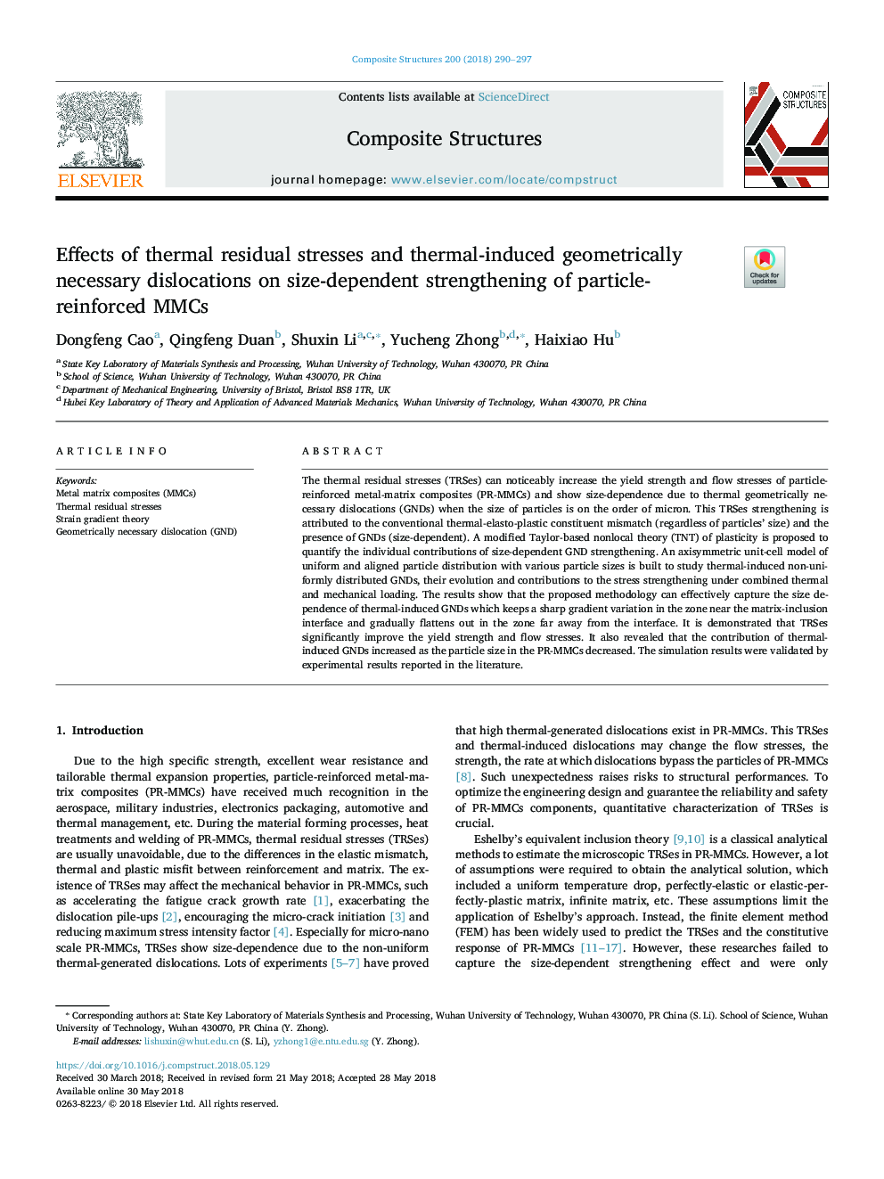 Effects of thermal residual stresses and thermal-induced geometrically necessary dislocations on size-dependent strengthening of particle-reinforced MMCs