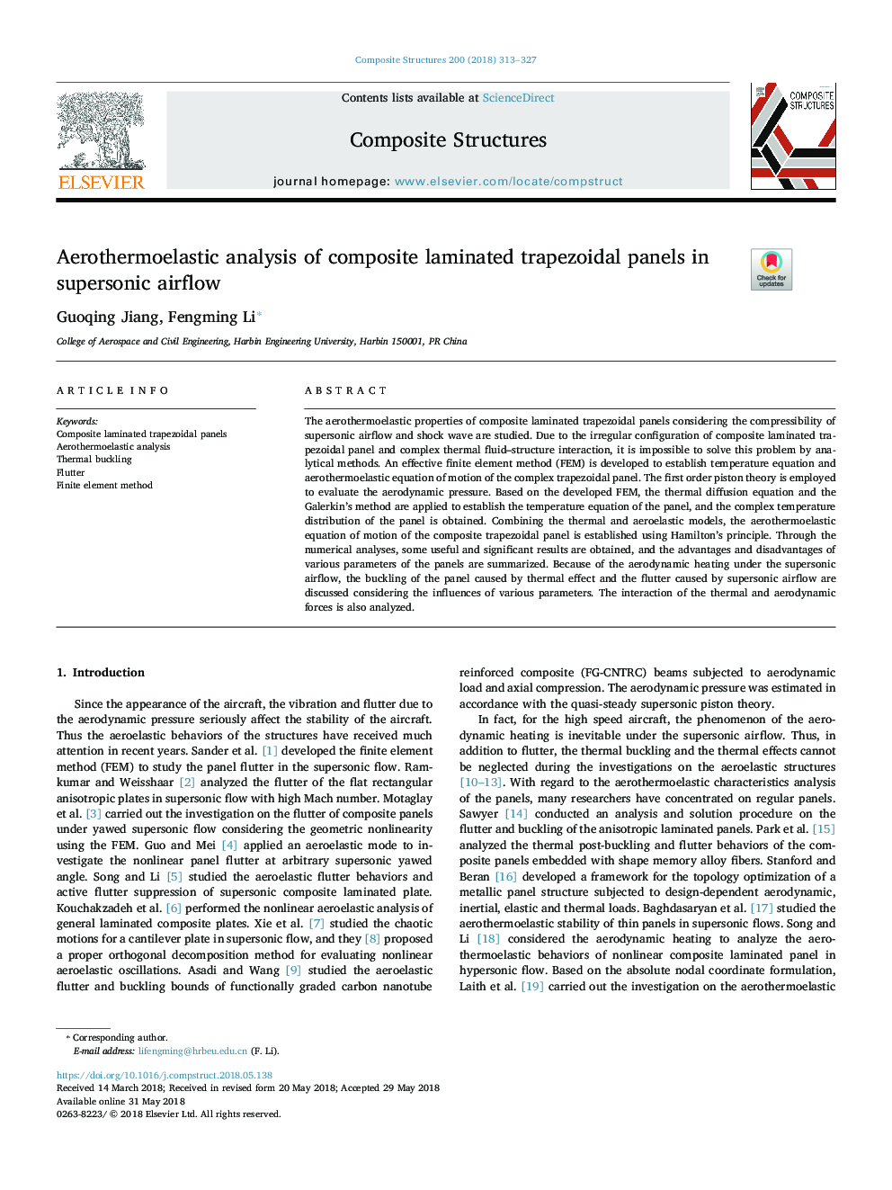 Aerothermoelastic analysis of composite laminated trapezoidal panels in supersonic airflow