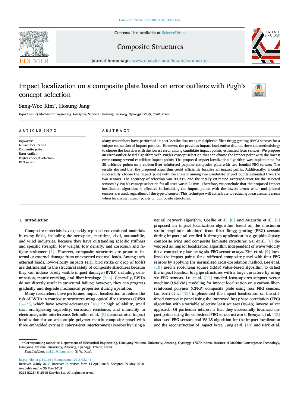 Impact localization on a composite plate based on error outliers with Pugh's concept selection