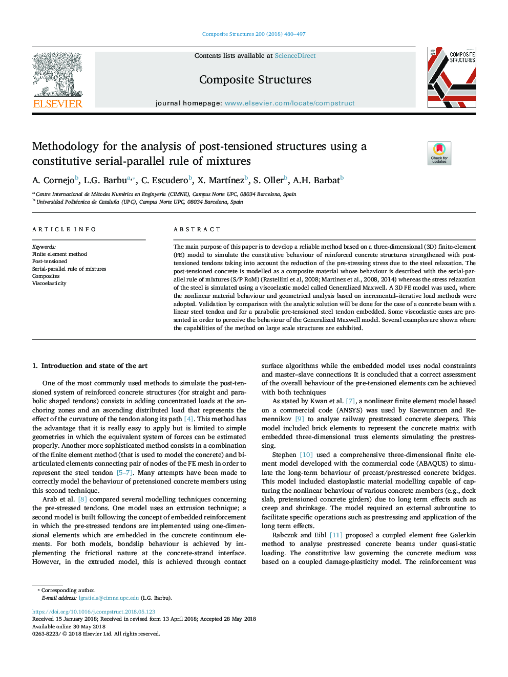 Methodology for the analysis of post-tensioned structures using a constitutive serial-parallel rule of mixtures