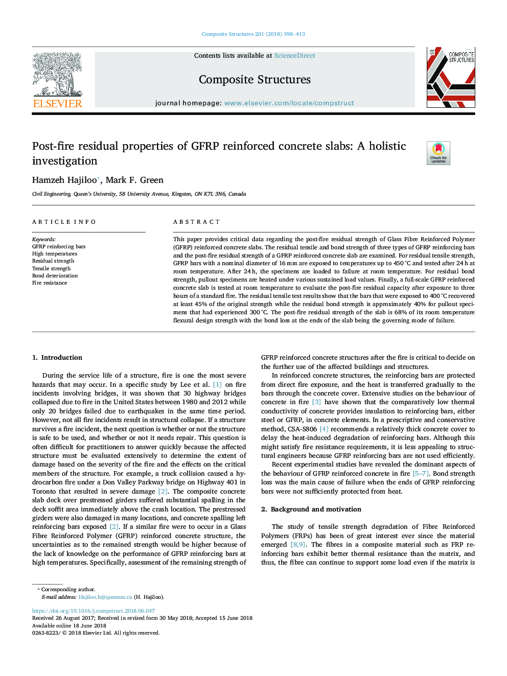 Post-fire residual properties of GFRP reinforced concrete slabs: A holistic investigation