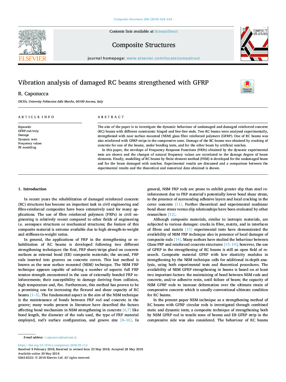 Vibration analysis of damaged RC beams strengthened with GFRP