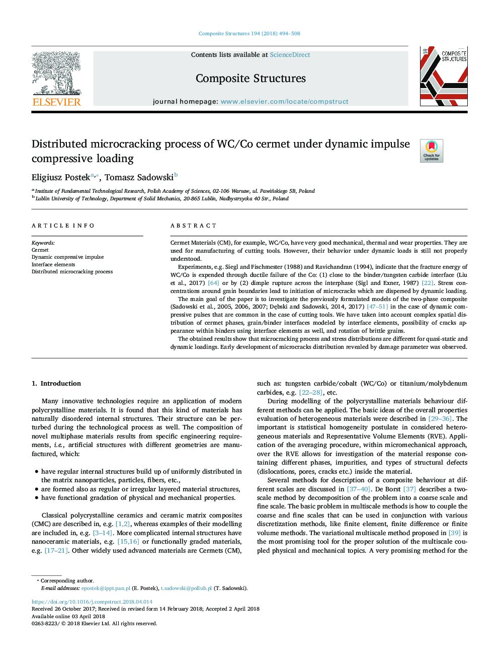 Distributed microcracking process of WC/Co cermet under dynamic impulse compressive loading