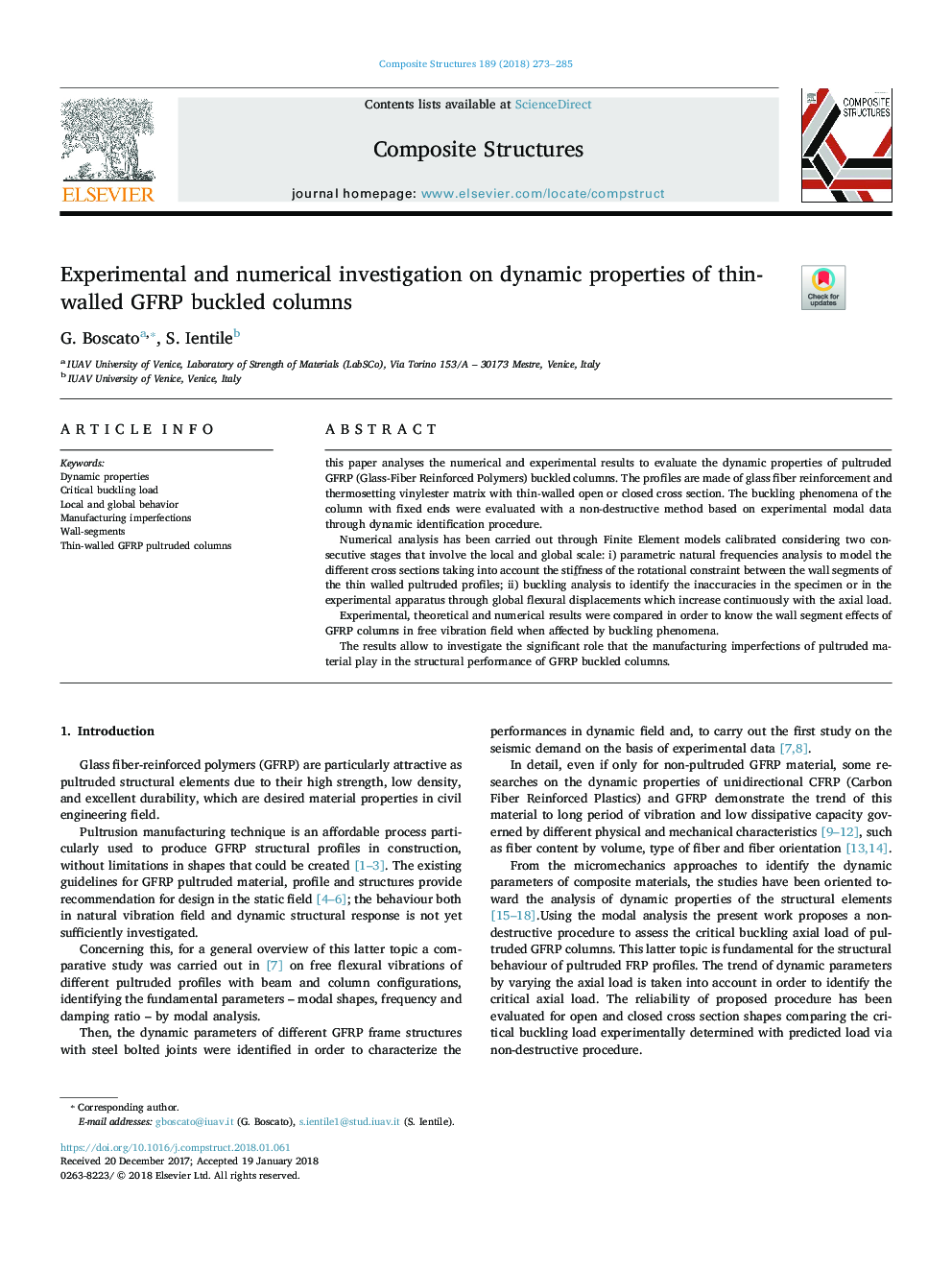 Experimental and numerical investigation on dynamic properties of thin-walled GFRP buckled columns