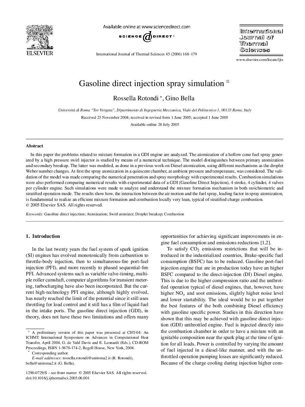 Gasoline direct injection spray simulation