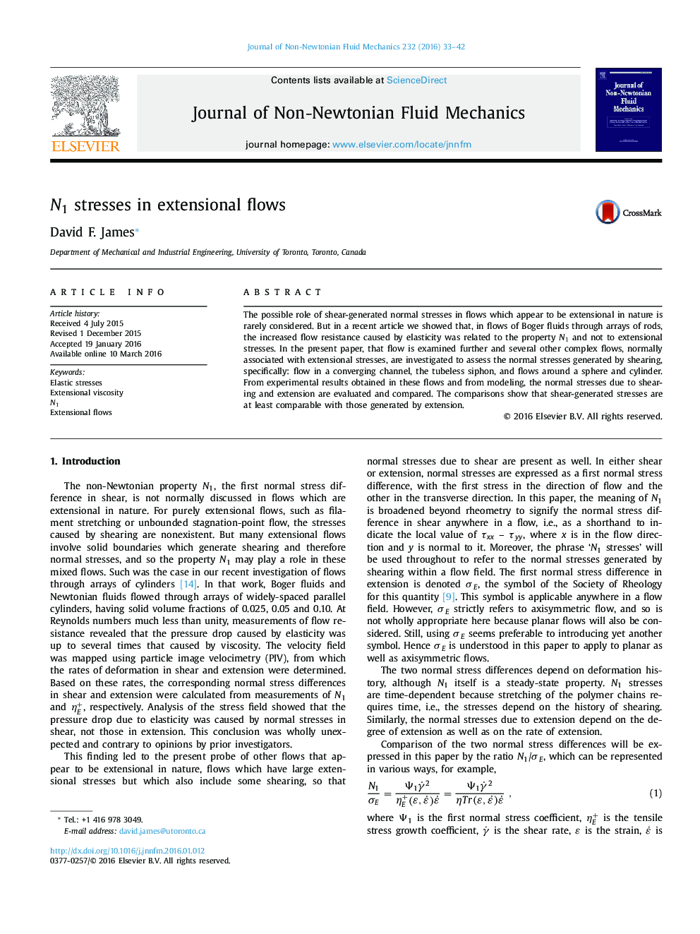 N1 stresses in extensional flows
