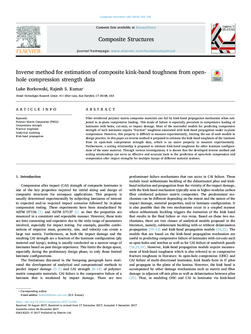 Inverse method for estimation of composite kink-band toughness from open-hole compression strength data