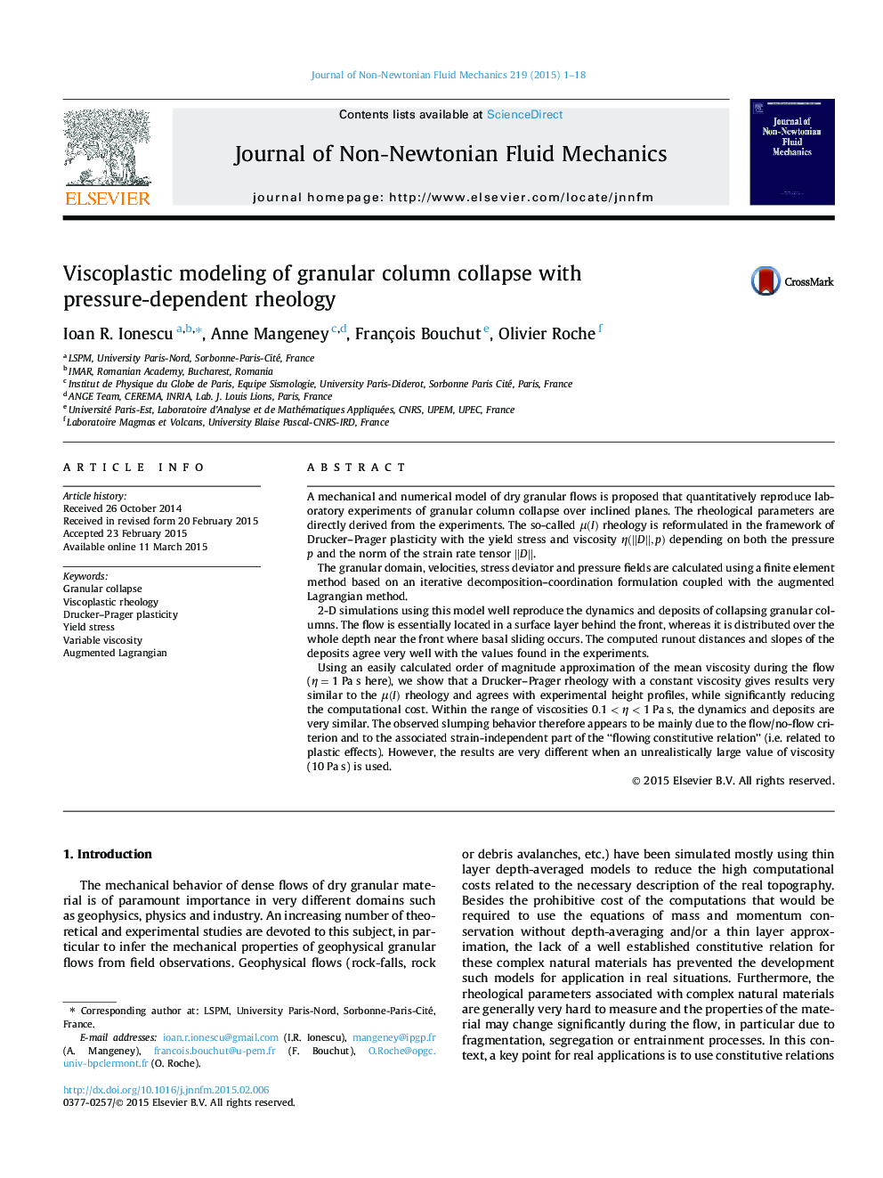 Viscoplastic modeling of granular column collapse with pressure-dependent rheology