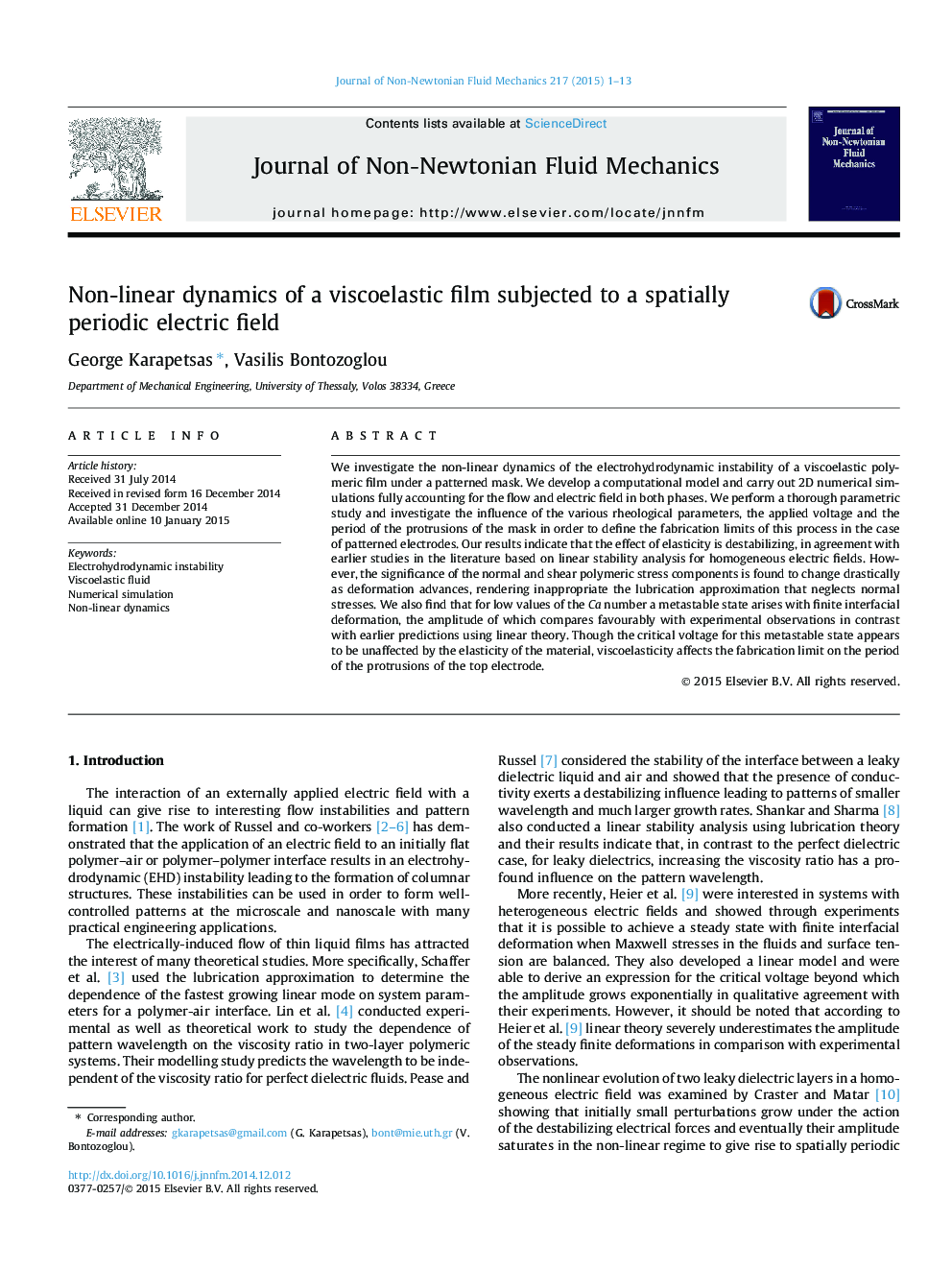 Non-linear dynamics of a viscoelastic film subjected to a spatially periodic electric field