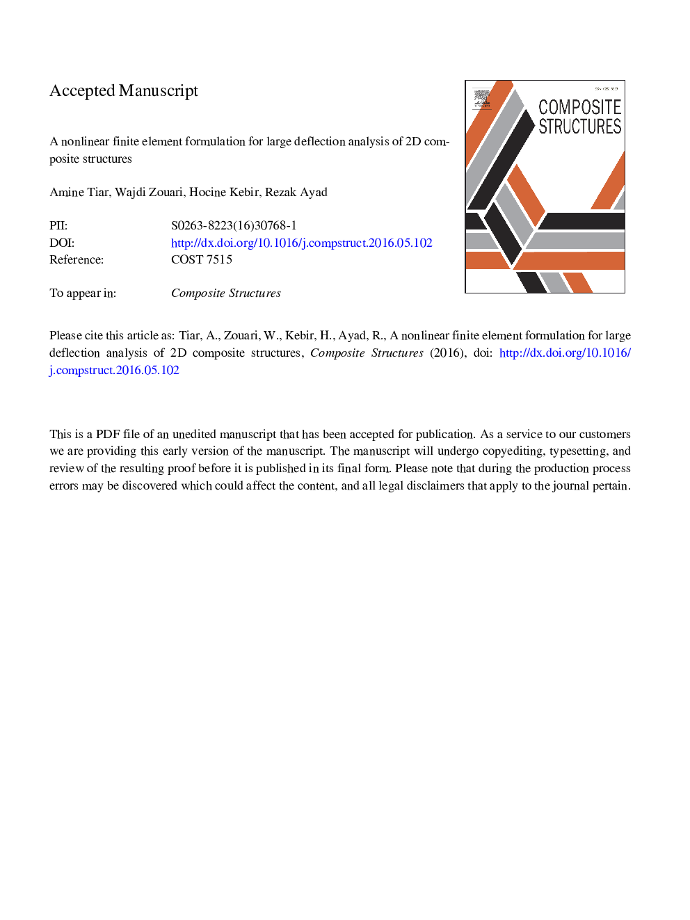 A nonlinear finite element formulation for large deflection analysis of 2D composite structures
