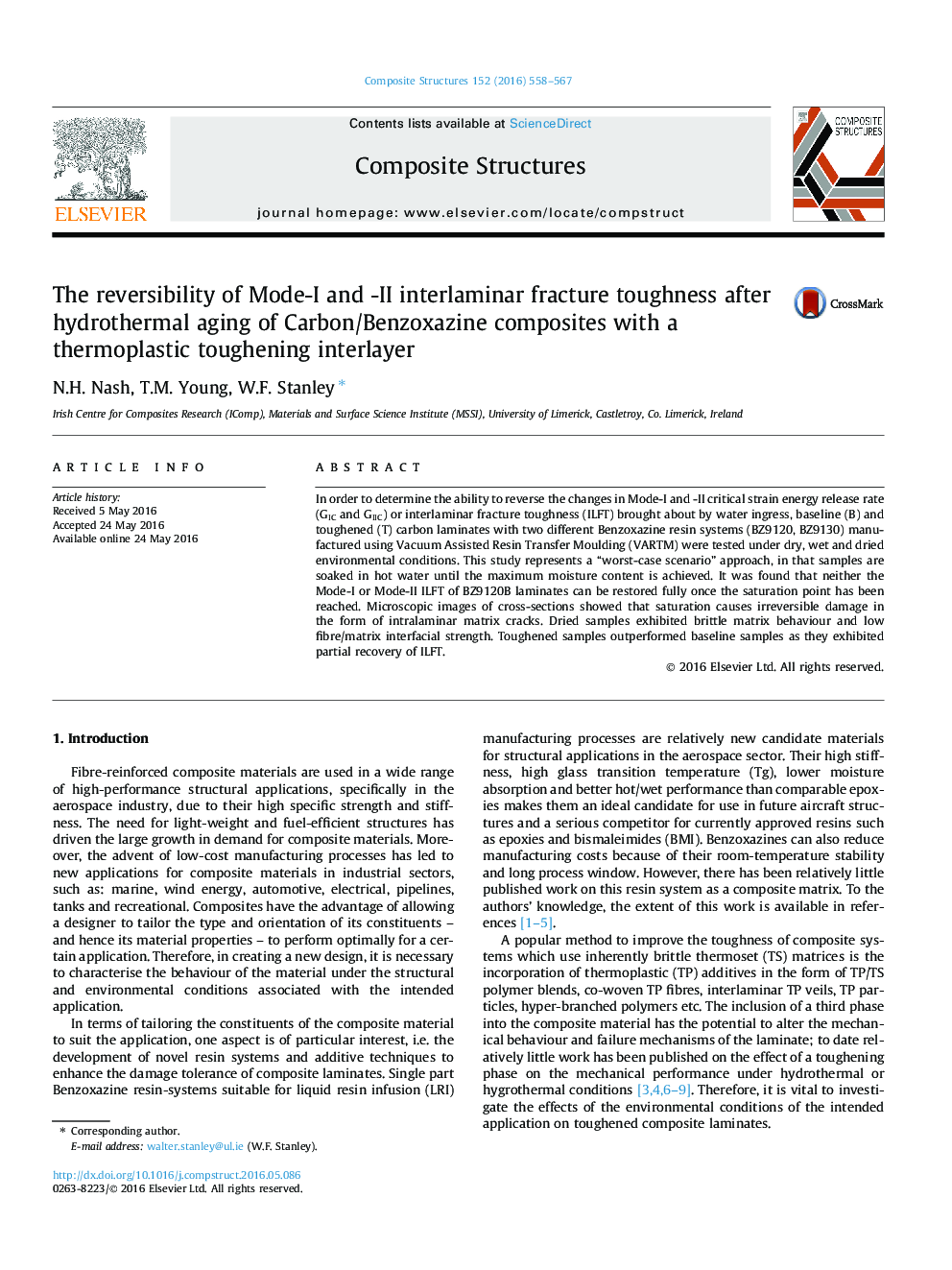 The reversibility of Mode-I and -II interlaminar fracture toughness after hydrothermal aging of Carbon/Benzoxazine composites with a thermoplastic toughening interlayer