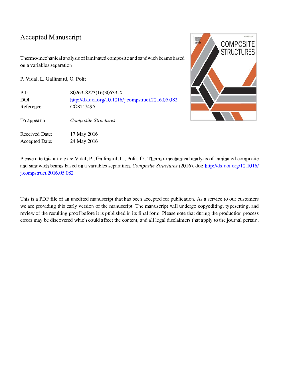 Thermo-mechanical analysis of laminated composite and sandwich beams based on a variables separation