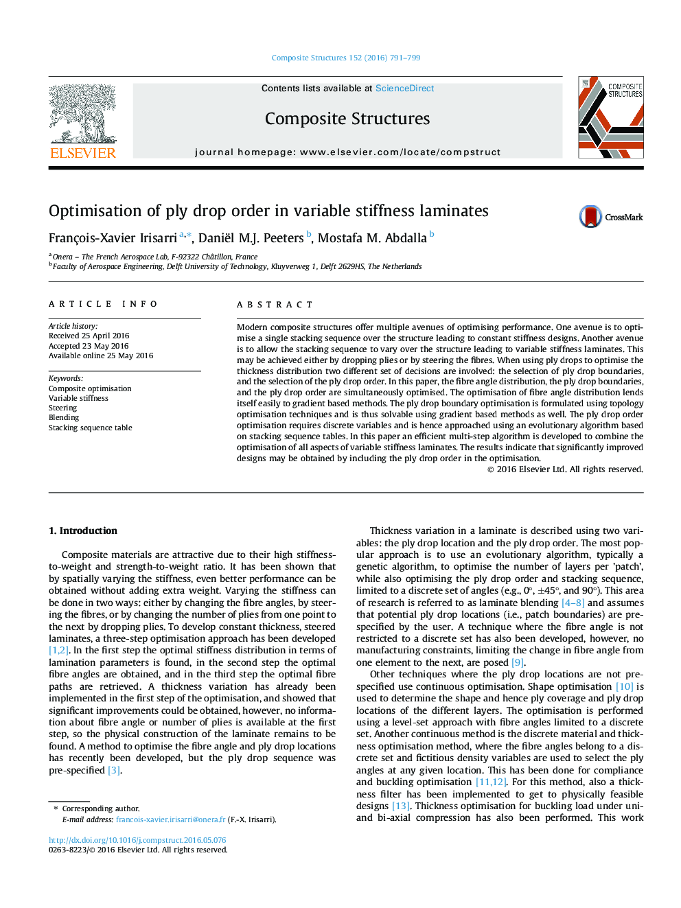 Optimisation of ply drop order in variable stiffness laminates