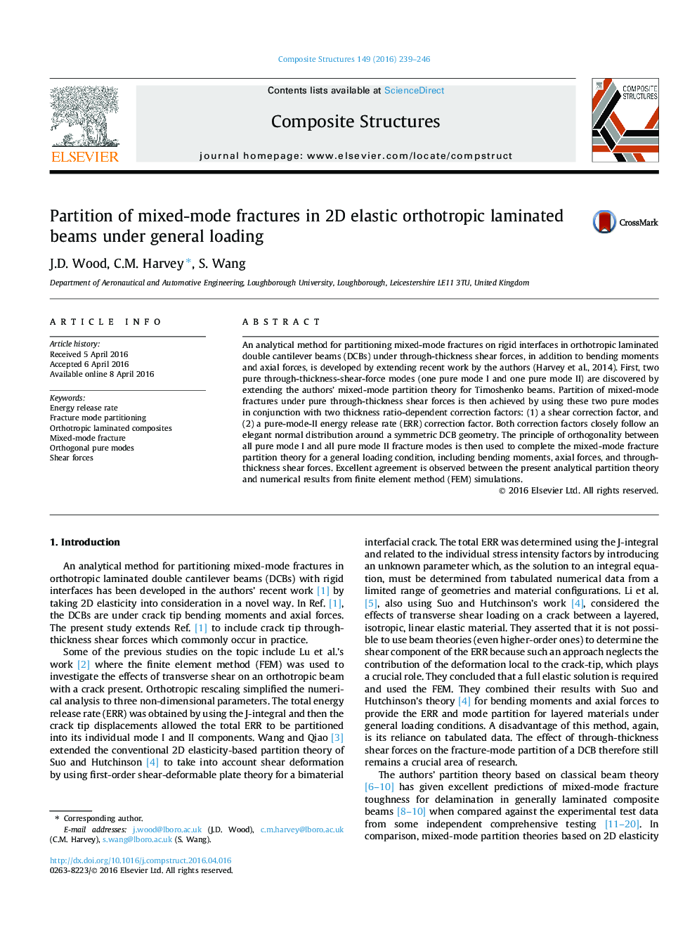 عکس صفحه اول مقاله: Partition of mixed-mode fractures in 2D elastic orthotropic laminated beams under general loading Partition of mixed-mode fractures in 2D elastic orthotropic laminated beams under general loading