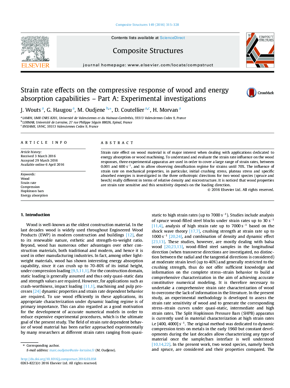 Strain rate effects on the compressive response of wood and energy absorption capabilities - Part A: Experimental investigations