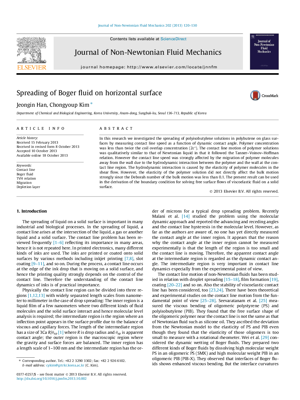 Spreading of Boger fluid on horizontal surface