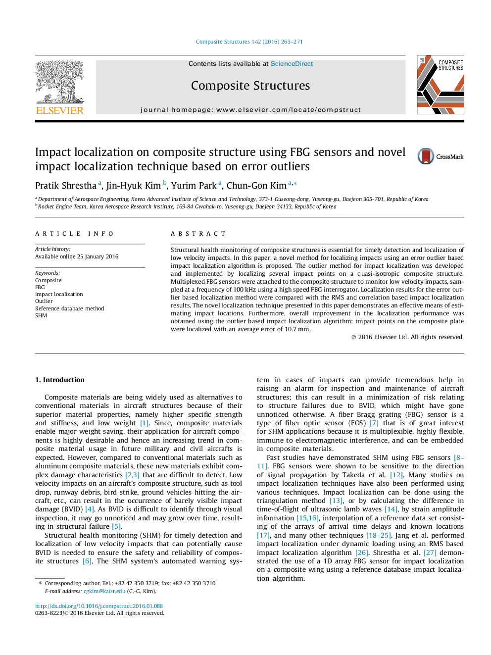 عکس صفحه اول مقاله: Impact localization on composite structure using FBG sensors and novel impact localization technique based on error outliers Impact localization on composite structure using FBG sensors and novel impact localization technique based on error outliers
